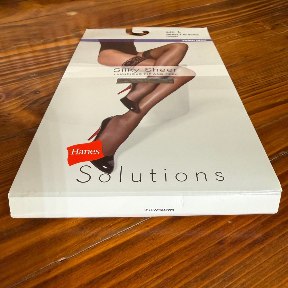 Hanes Solutions Thigh High Stockings Women L Barely Black New Silky Sheer 01629